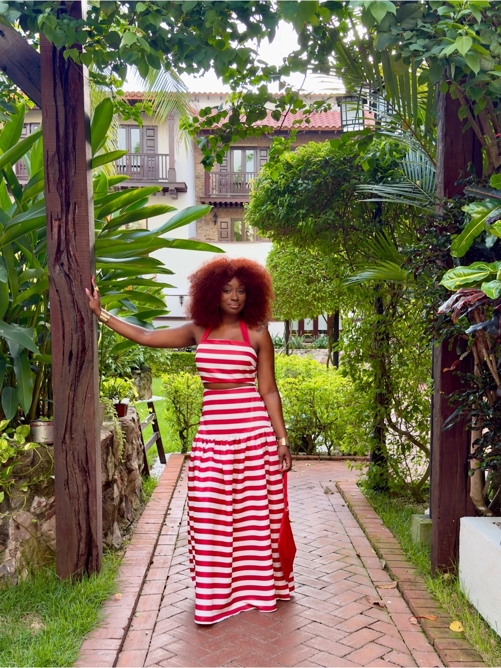 Red & White Striped Maxi skirt  and crop top.